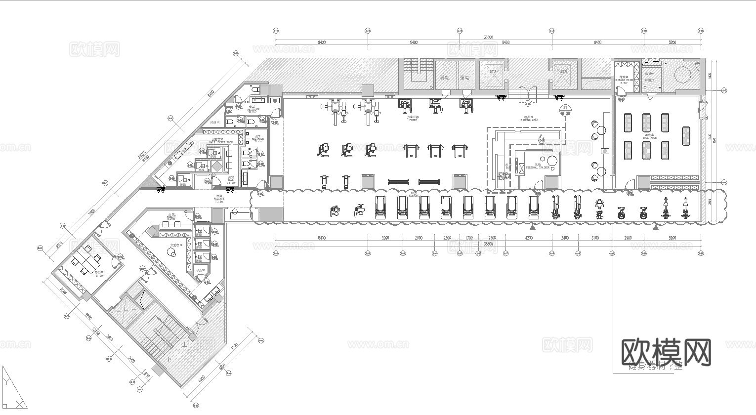 健身房 最新全套施工图 效果图合集cad施工图