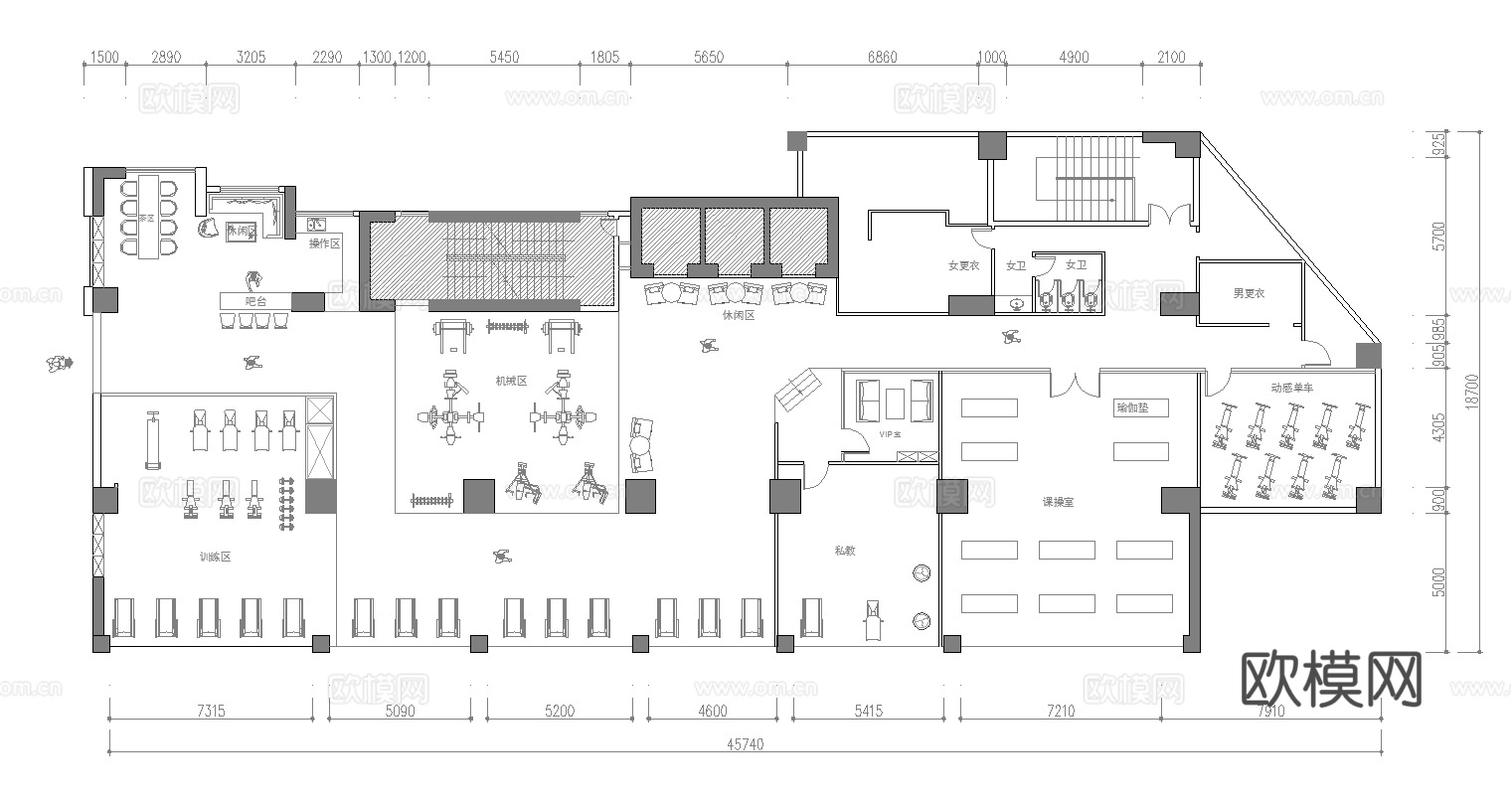 健身会所 最新平面施工图合集cad施工图