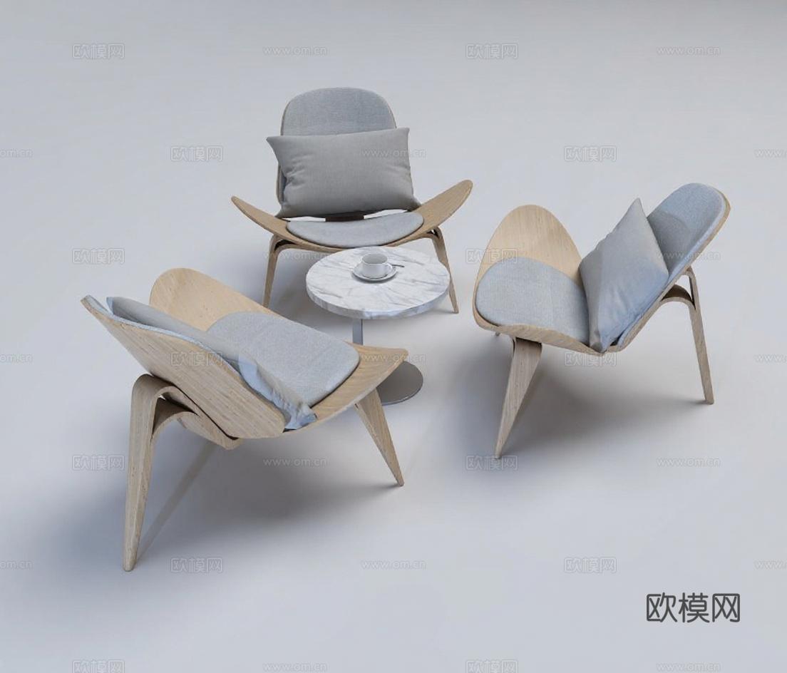 现代风格客厅家具设计 3D模型展示 独特扶手椅组合 圆形大理石茶几搭配 灰白原木色调家居 高端室内装饰灵感免费3d模型下载
