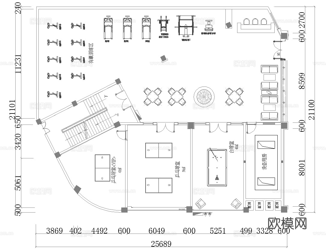 健身会所 最新平面施工图合集cad施工图