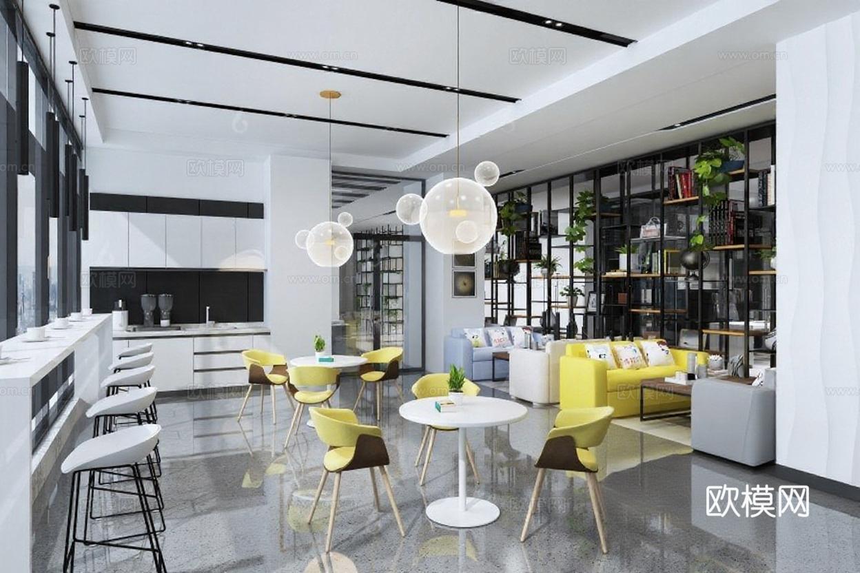 现代简约开放式客餐厅设计 明亮色彩家居空间3D渲染效果图 都市公寓装修灵感免费3d模型
