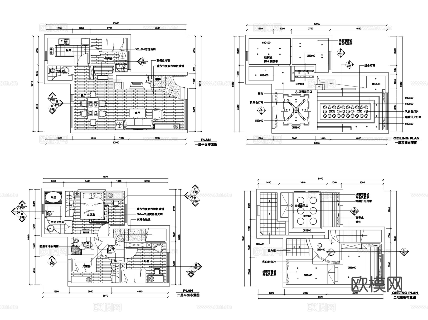 各风格复式家装室内装饰CAD施工图集 6套cad施工图