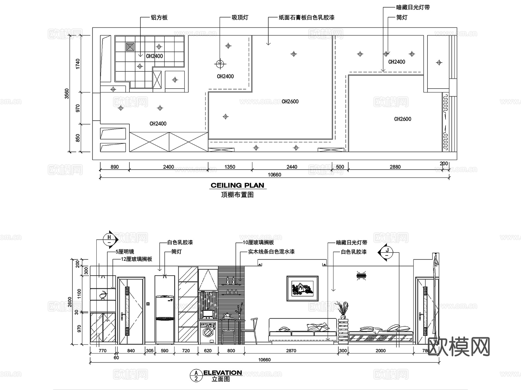 现代简约一居室单间室内装饰CAD施工图集 3套cad施工图