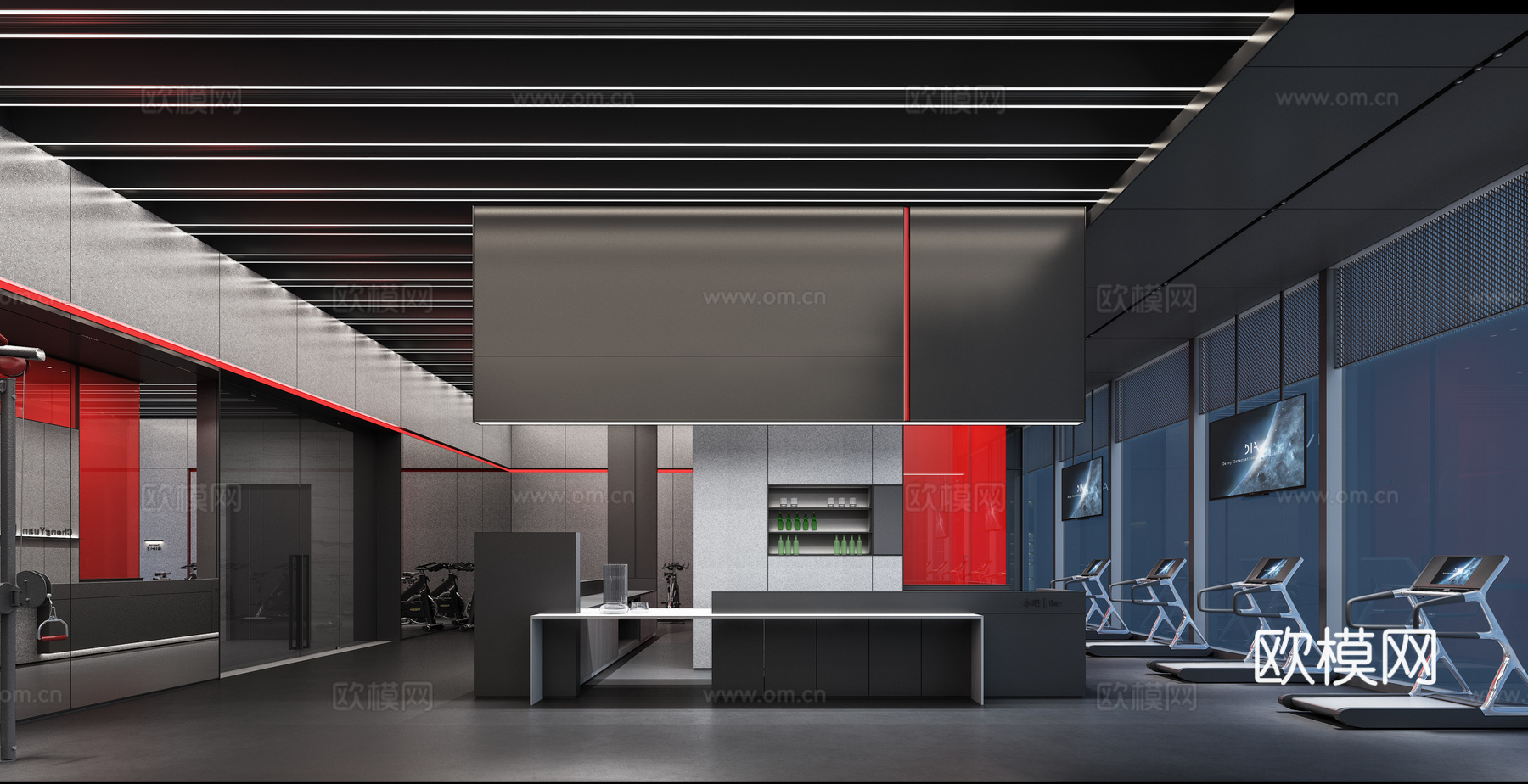 健身房 最新全套施工图 效果图合集cad施工图