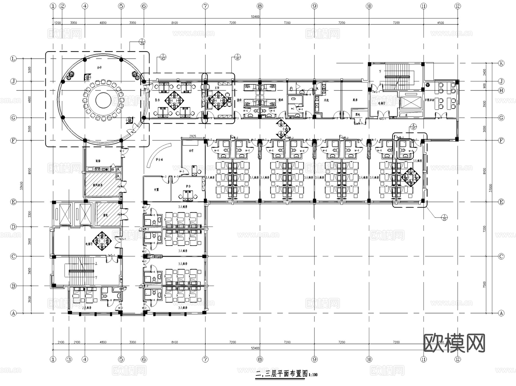 江西中寰红谷滩肿瘤医院室内装饰CAD施工图全套cad施工图