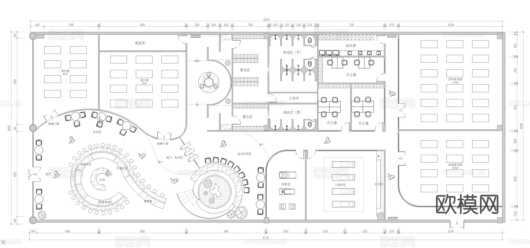 健身会所 最新平面施工图合集cad施工图