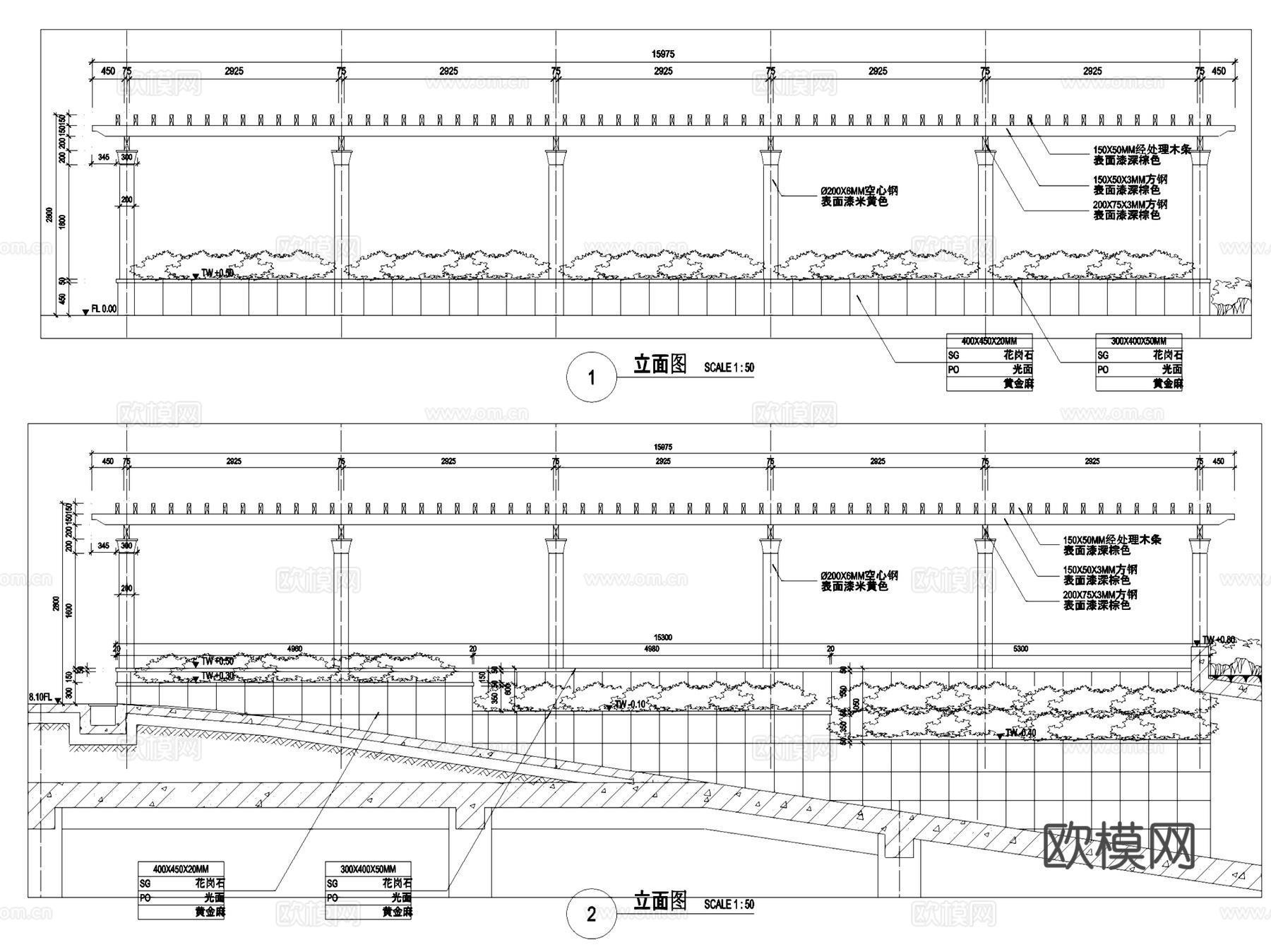 车库地库入口廊架景观CAD施工图集 15套cad施工图