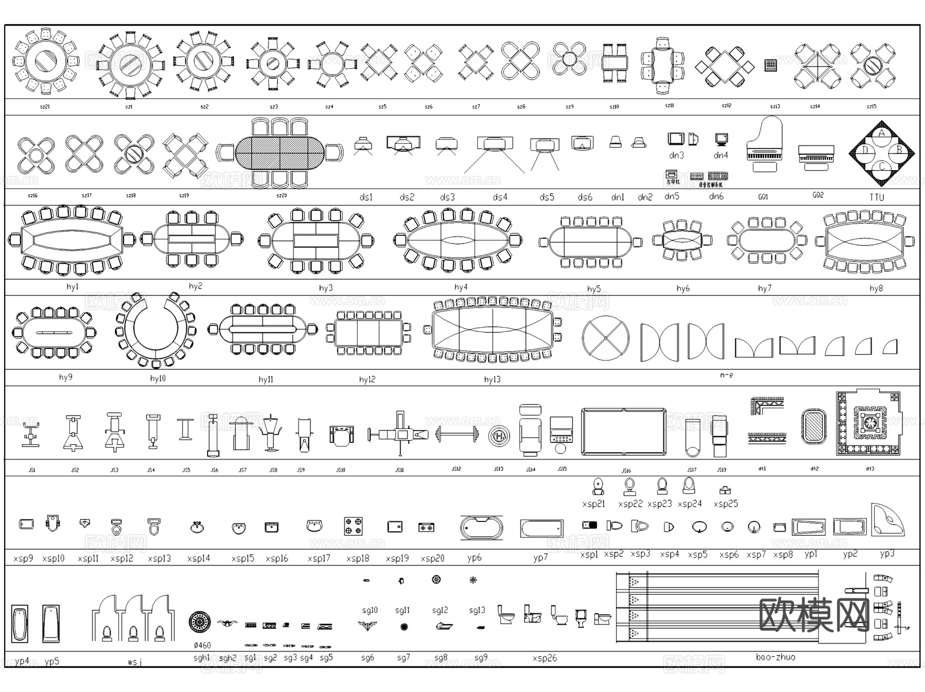 各场景室内家具模块图块CAD施工图集 8套cad施工图