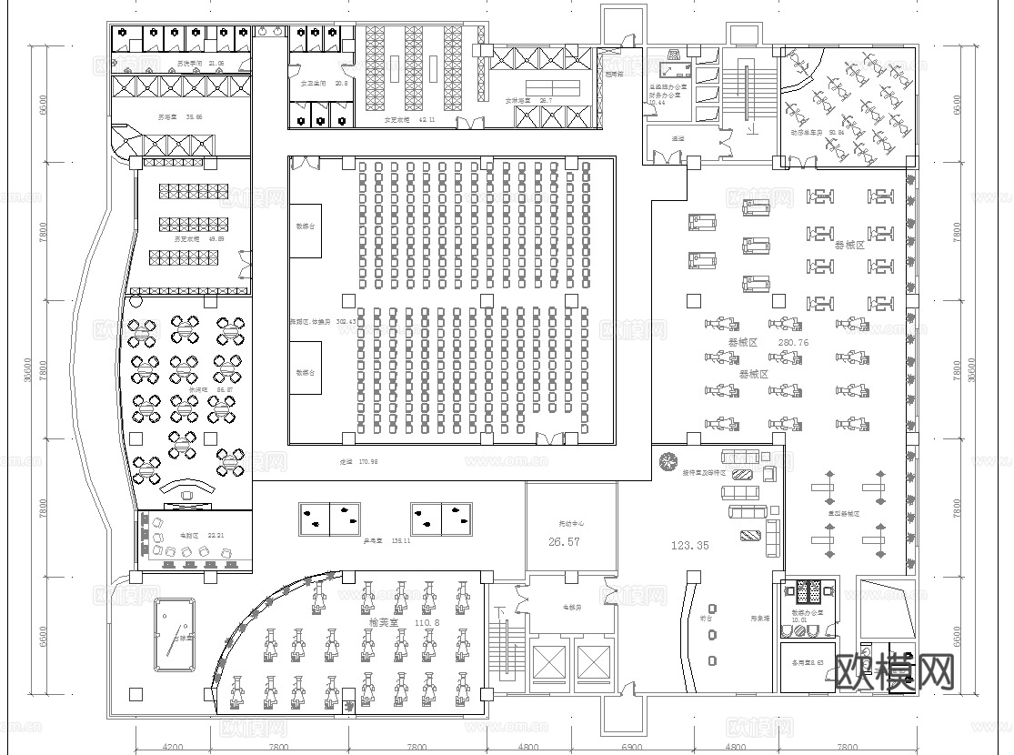 健身会所 最新平面施工图合集cad施工图