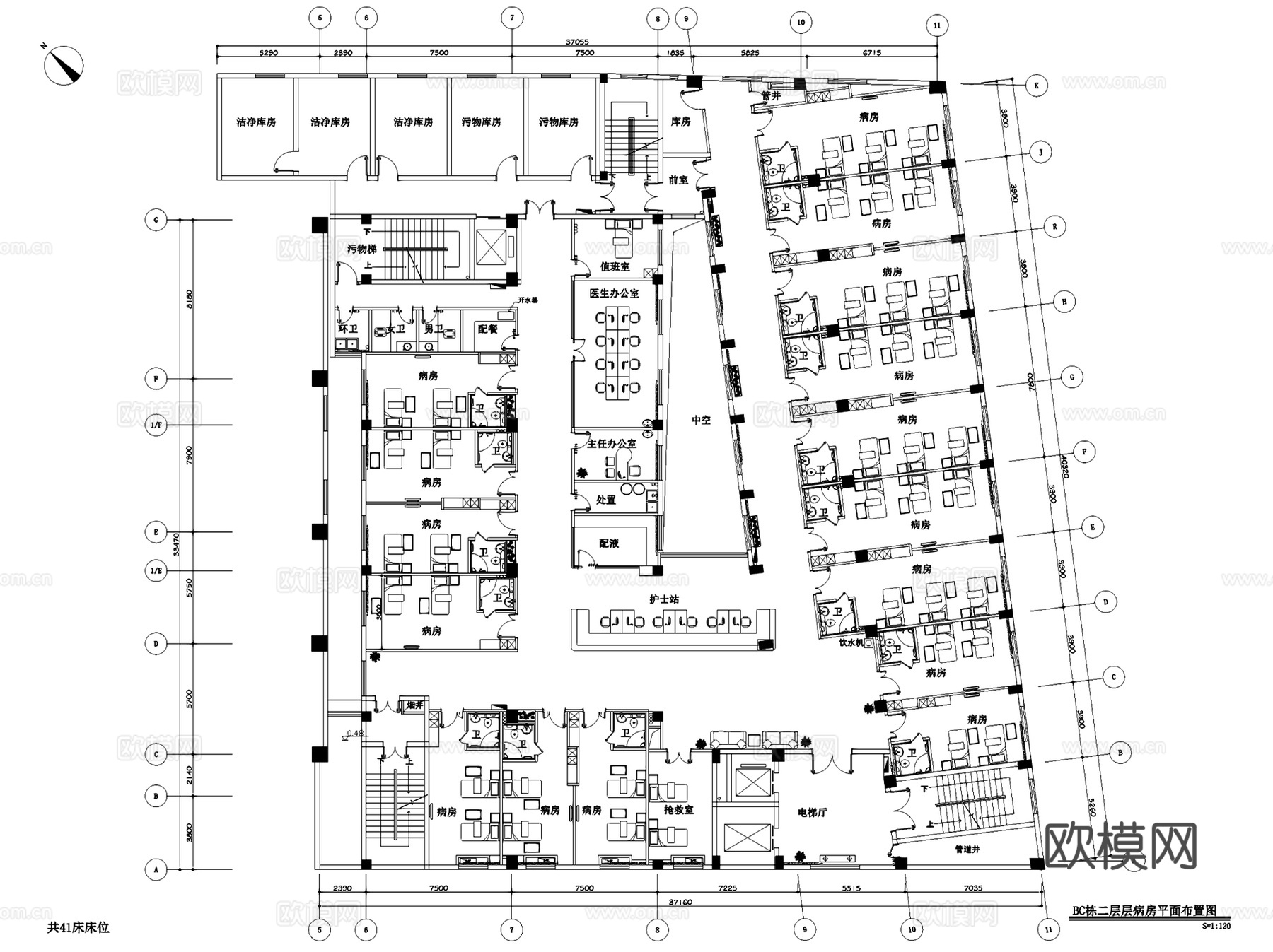 深圳港龙妇产医院室内装饰CAD施工图全套cad施工图