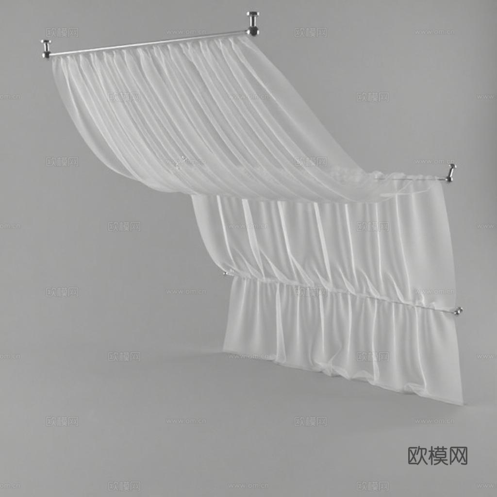 3D模型白色窗帘设计 雪纺薄纱窗帘效果图 简约现代室内装饰展示免费3d模型下载
