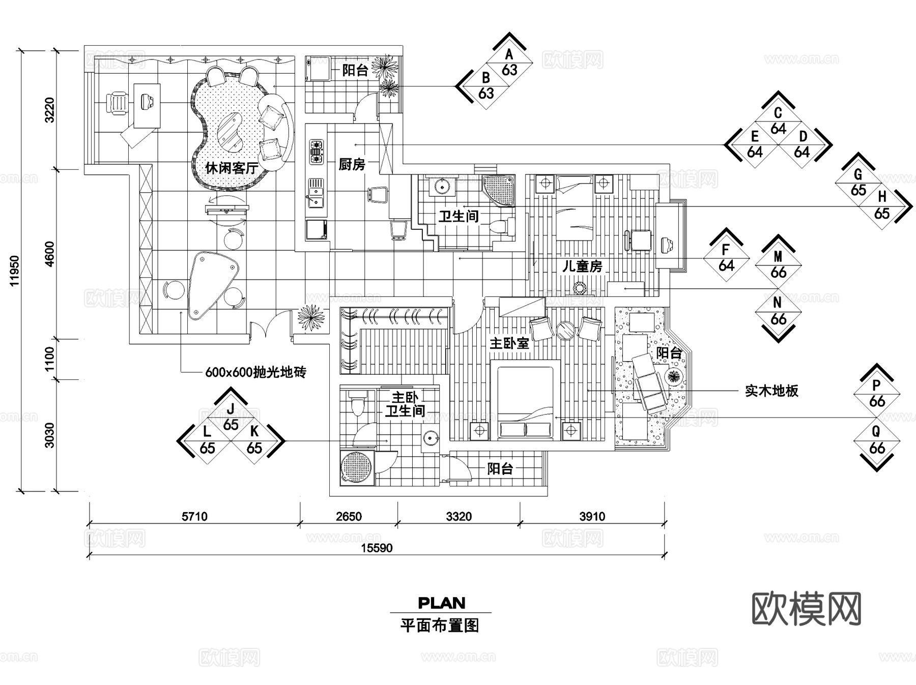 多种风格两居室室内装饰CAD施工图集 14套cad施工图