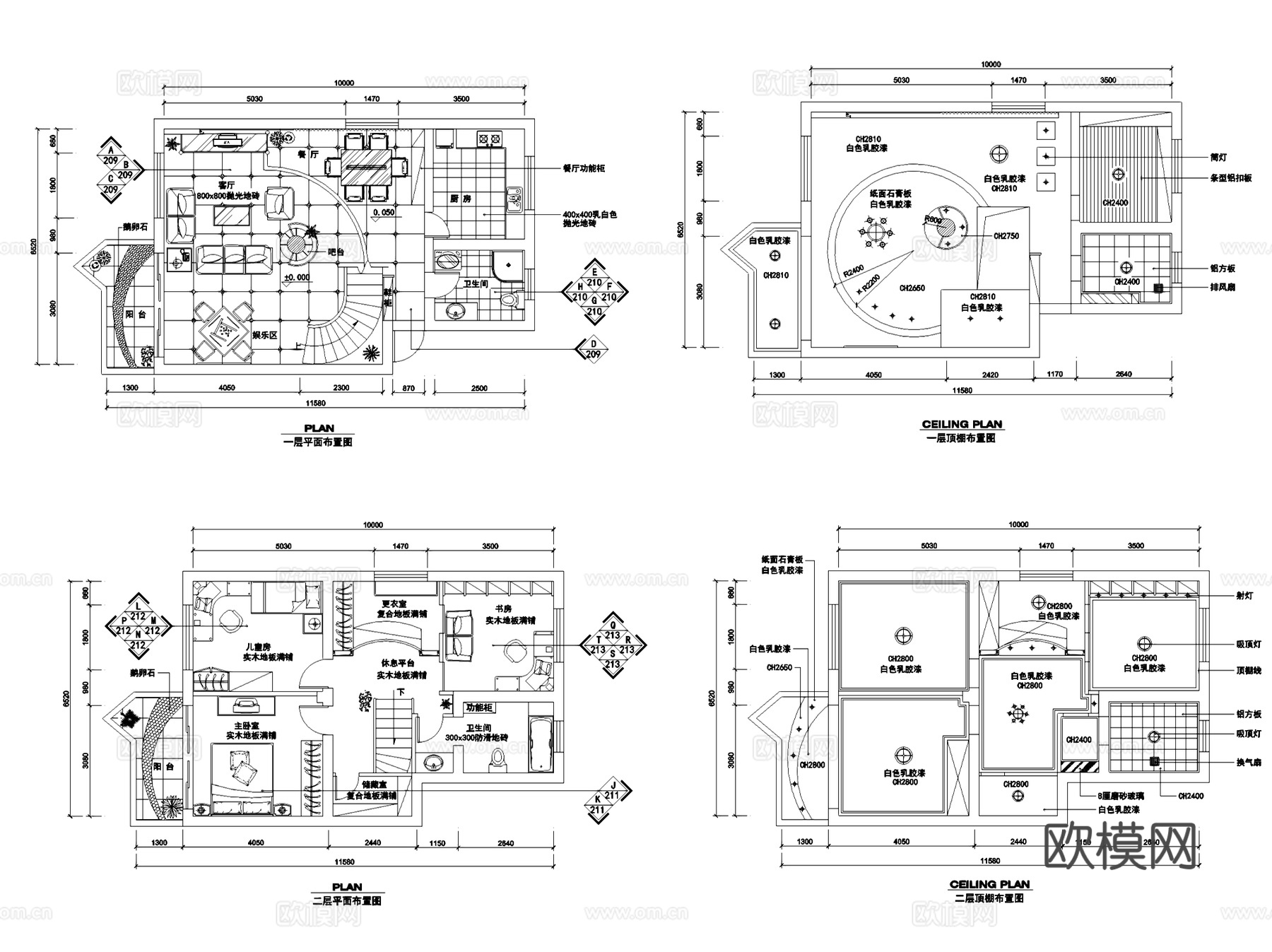 各风格复式家装室内装饰CAD施工图集 6套cad施工图