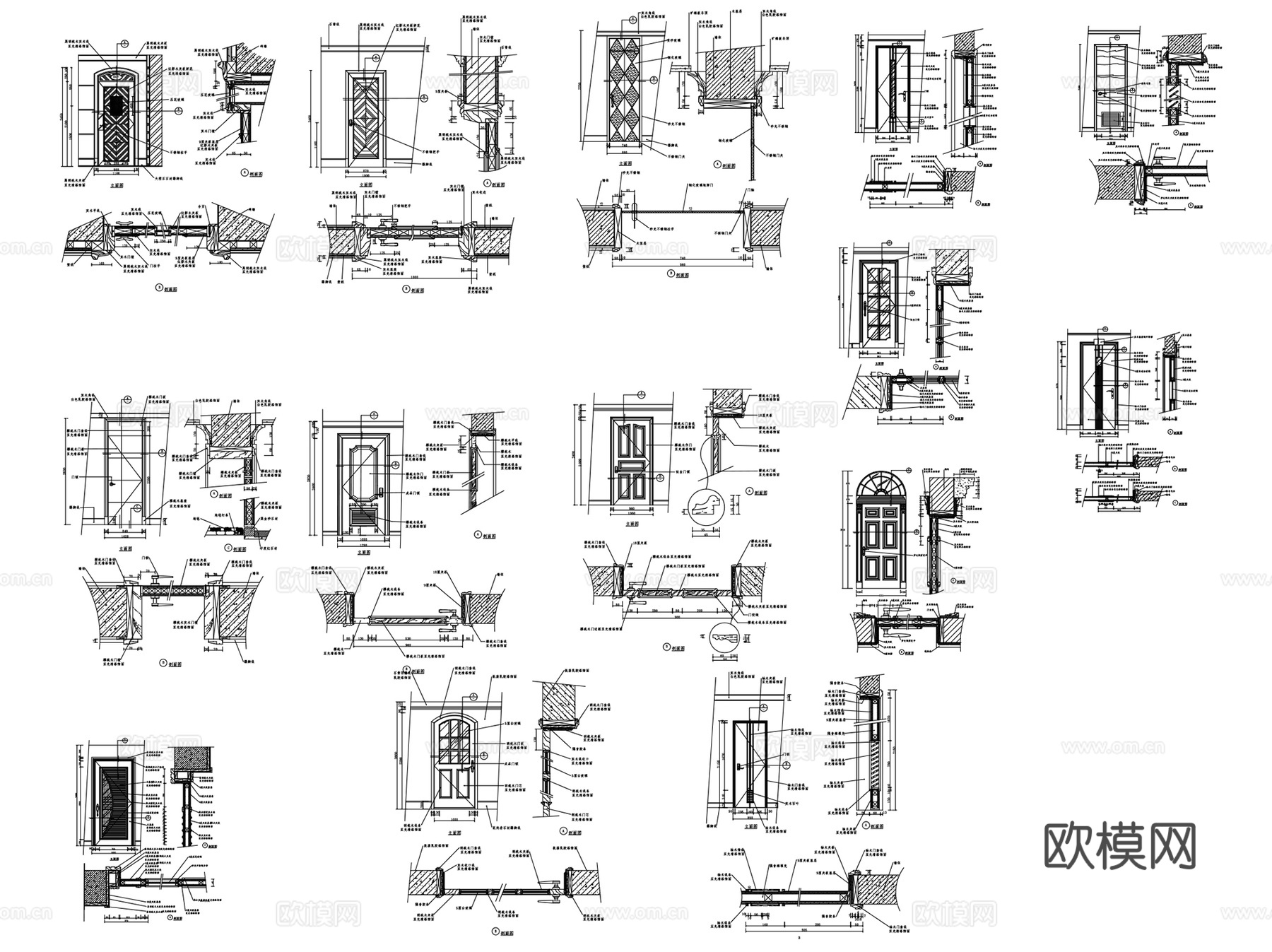 常用古建筑中式构造门窗纹样结构CAD施工图集图块 50套cad施工图