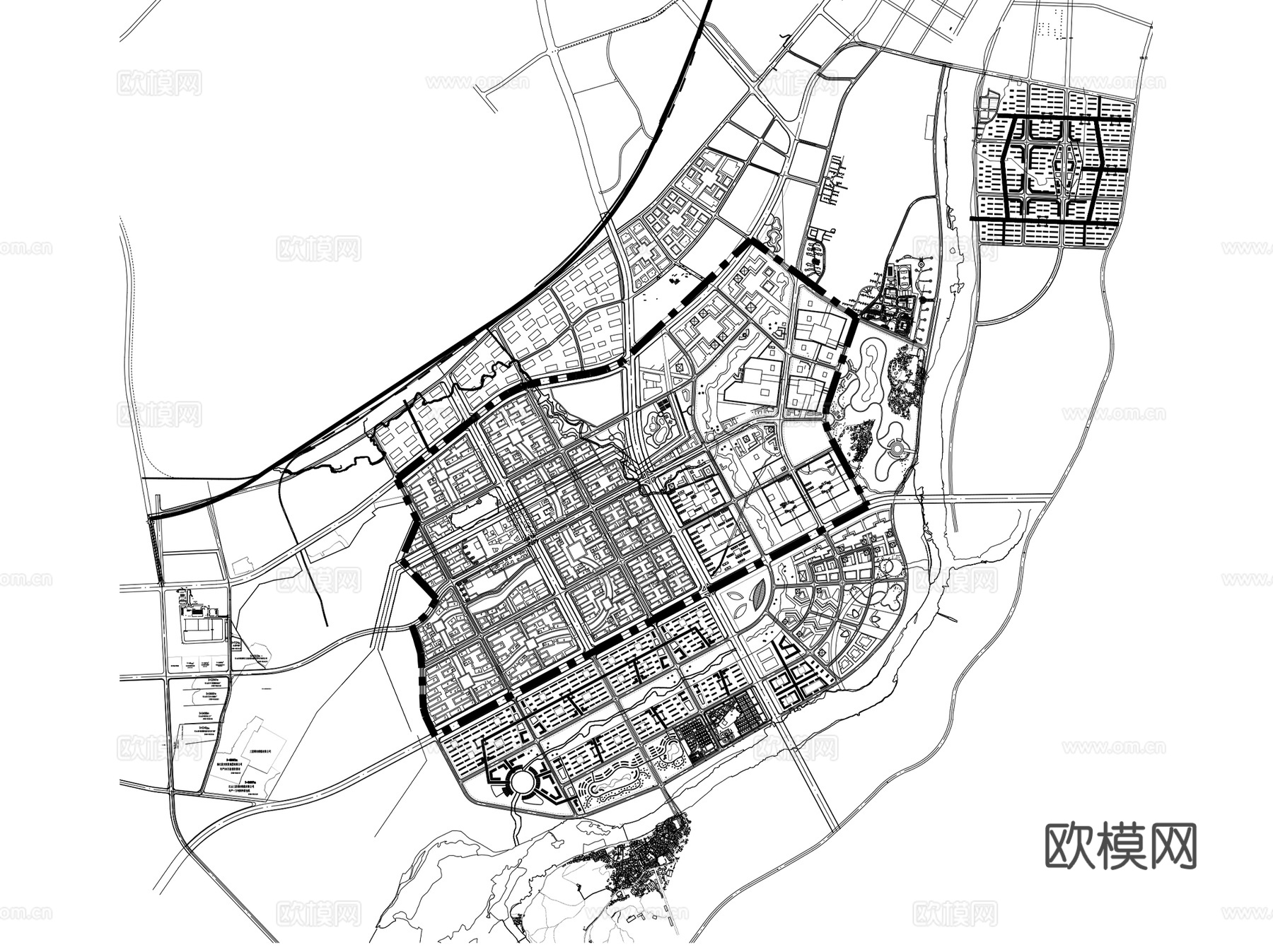 行政中心商办片区城市规划CAD总平面图施工图集46套cad施工图
