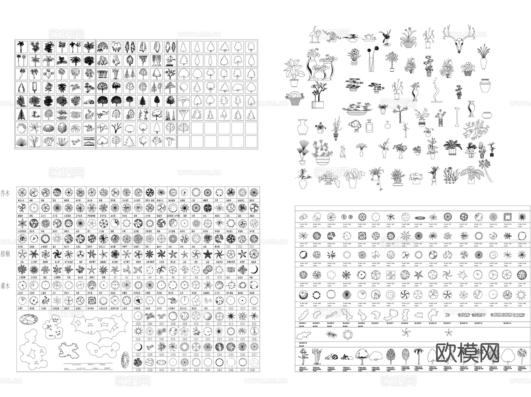 常用园林景观植物平立面图块CAD施工图集cad施工图