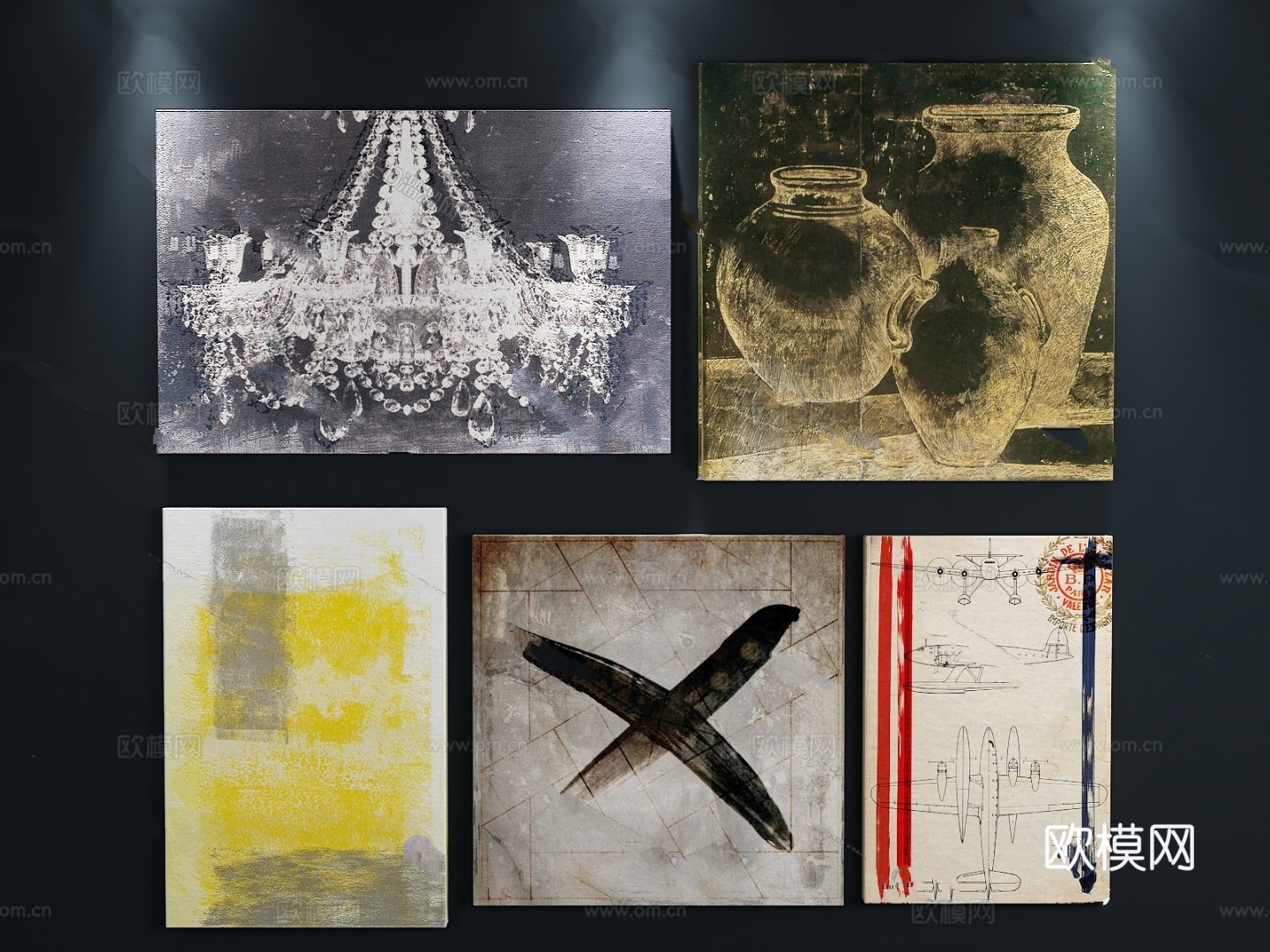 现代北欧装饰画组合3d模型下载（渲染图2）