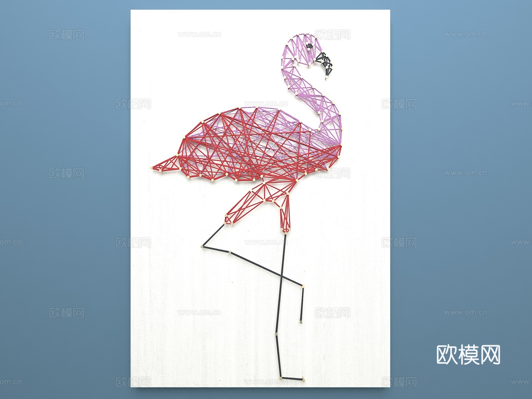 火烈鸟绕线画挂画3d模型下载（渲染图1）