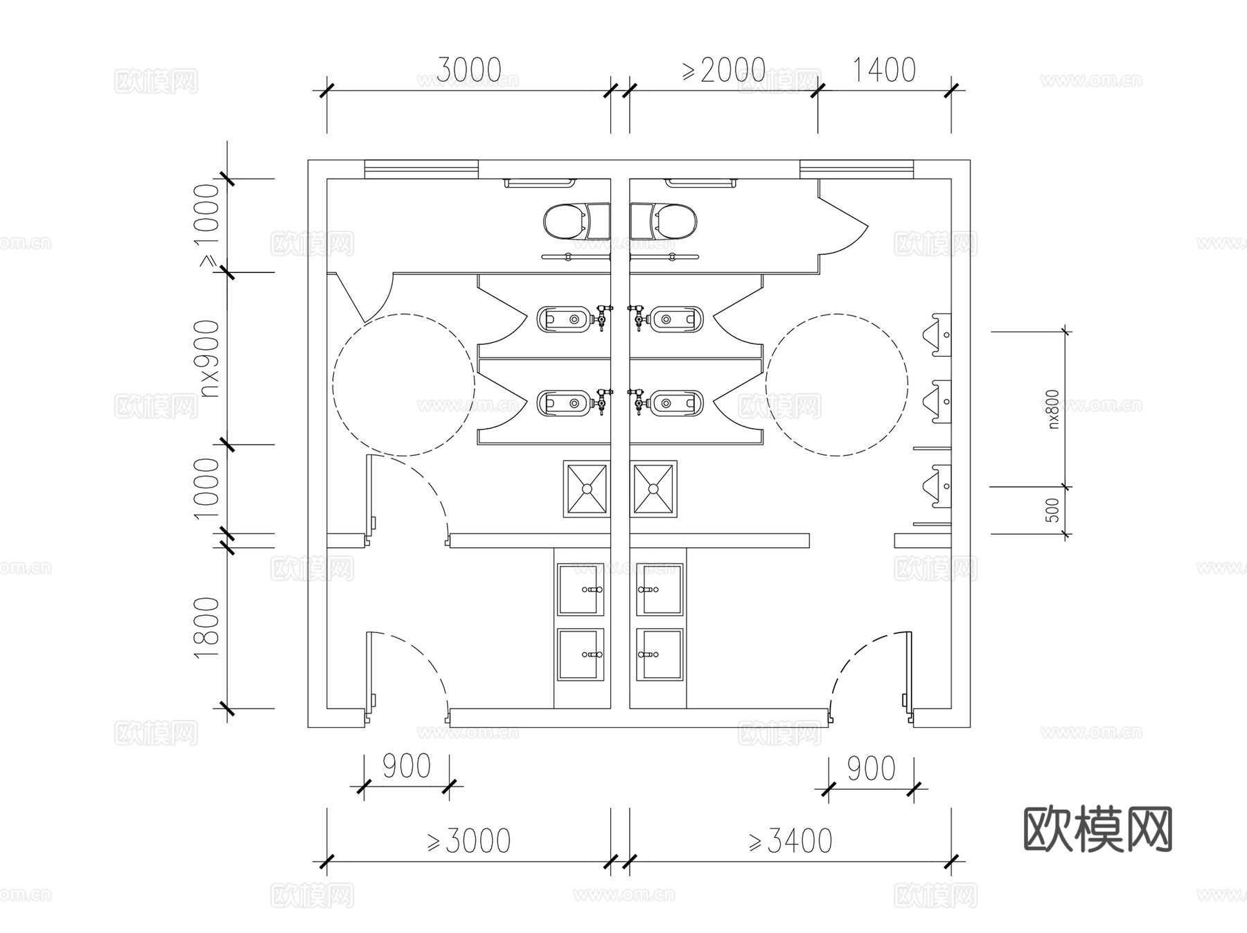 残疾人无障碍公共卫生间平面及图块CAD施工图集cad施工图