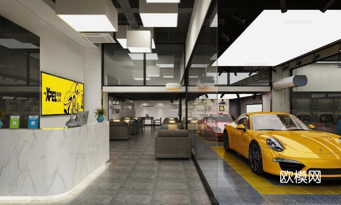 高端汽车品牌旗舰店 现代极简工业风展厅设计 3D渲染大理石玻璃金属材质 开放式空间布局科技感体验免费3d模型