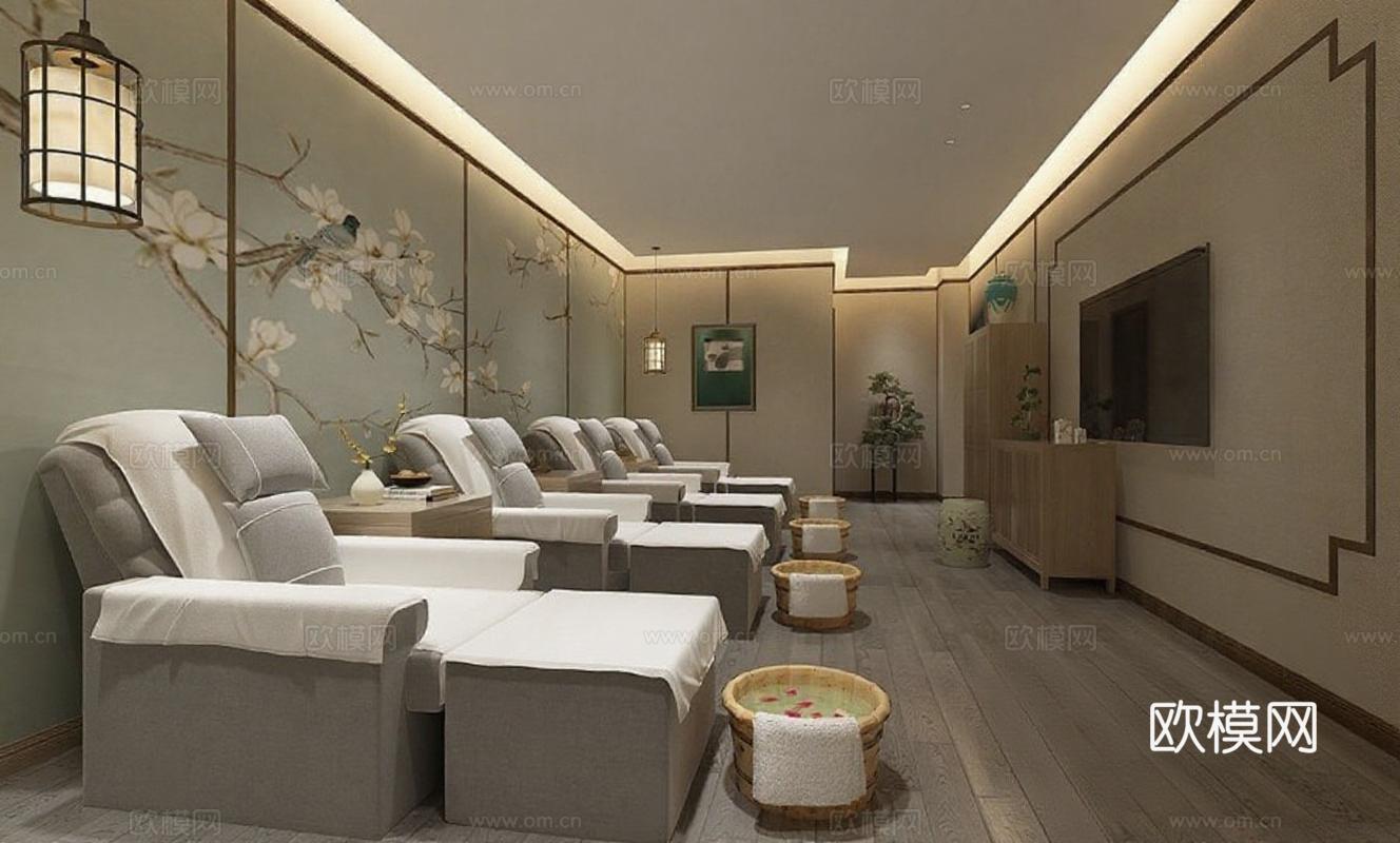 高端SPA中式养生按摩室 现代简约设计效果图 暖调灯光舒适放松环境免费3d模型