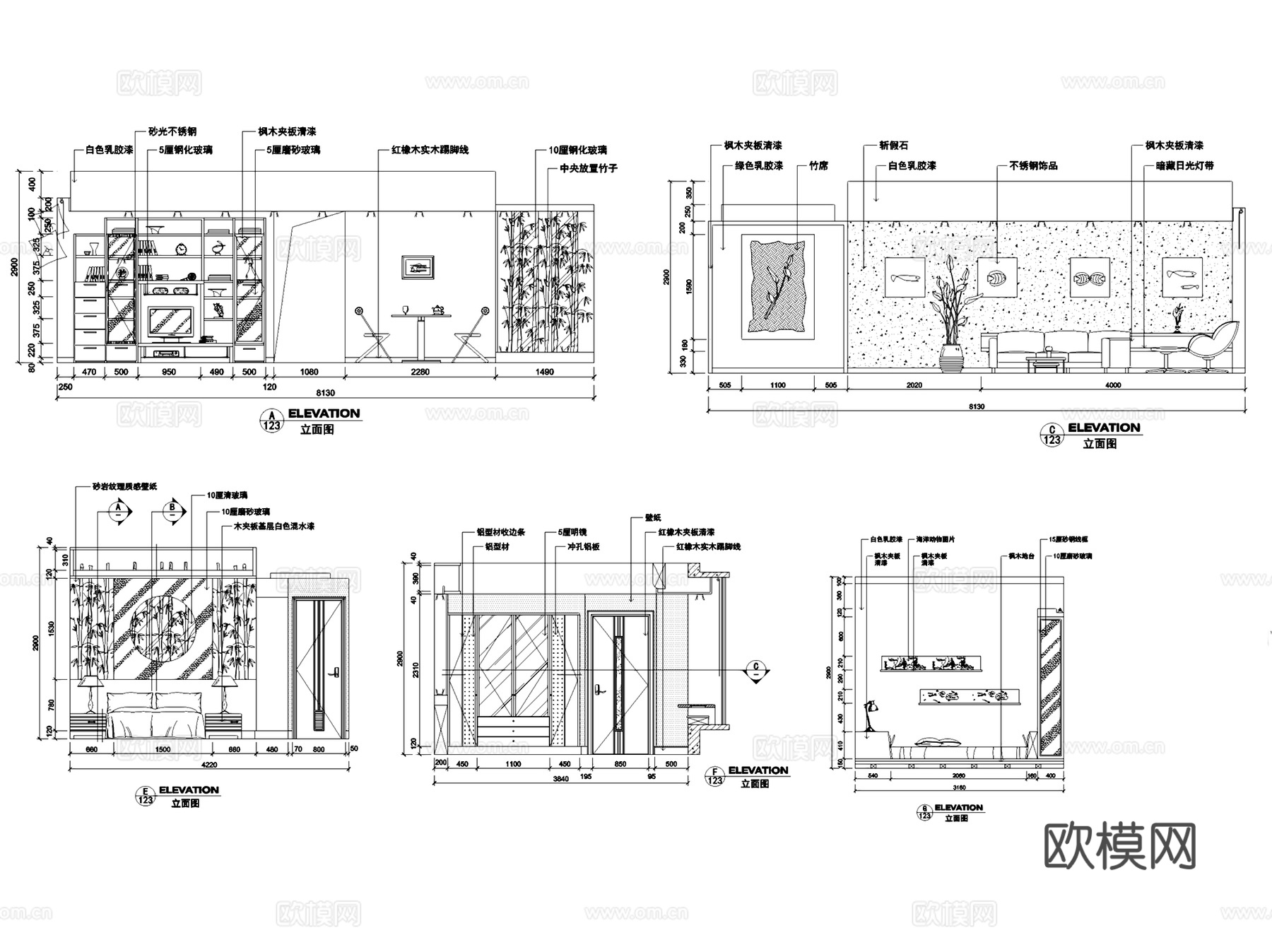 各风格类型三居室室内装饰CAD施工图集 12套cad施工图