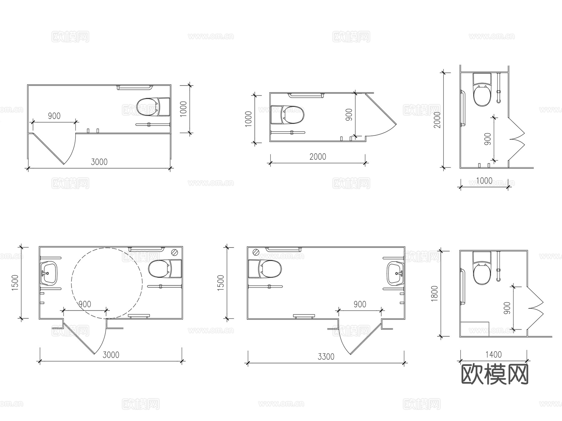 残疾人无障碍公共卫生间平面及图块CAD施工图集cad施工图