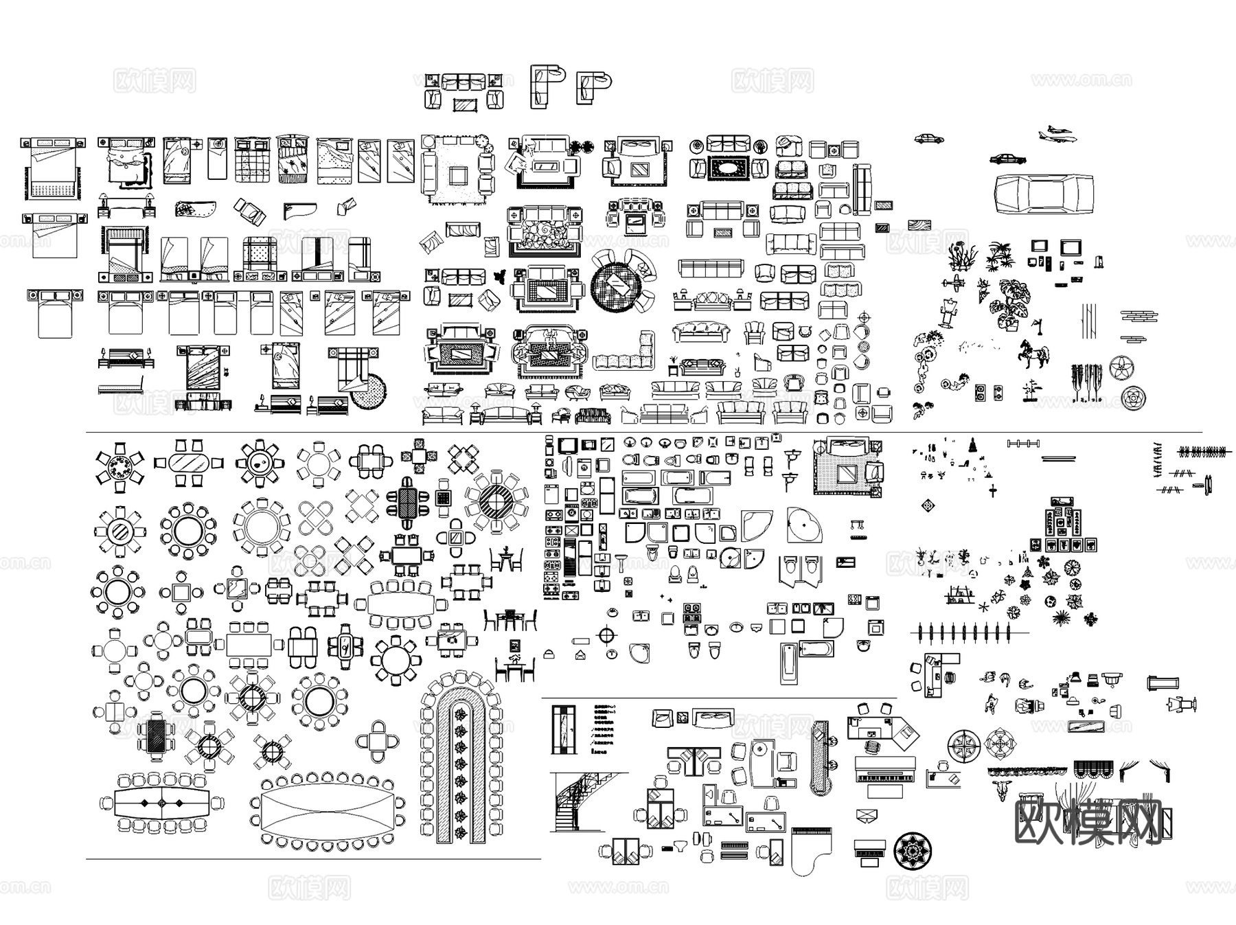 各场景室内家具模块图块CAD施工图集 8套cad施工图