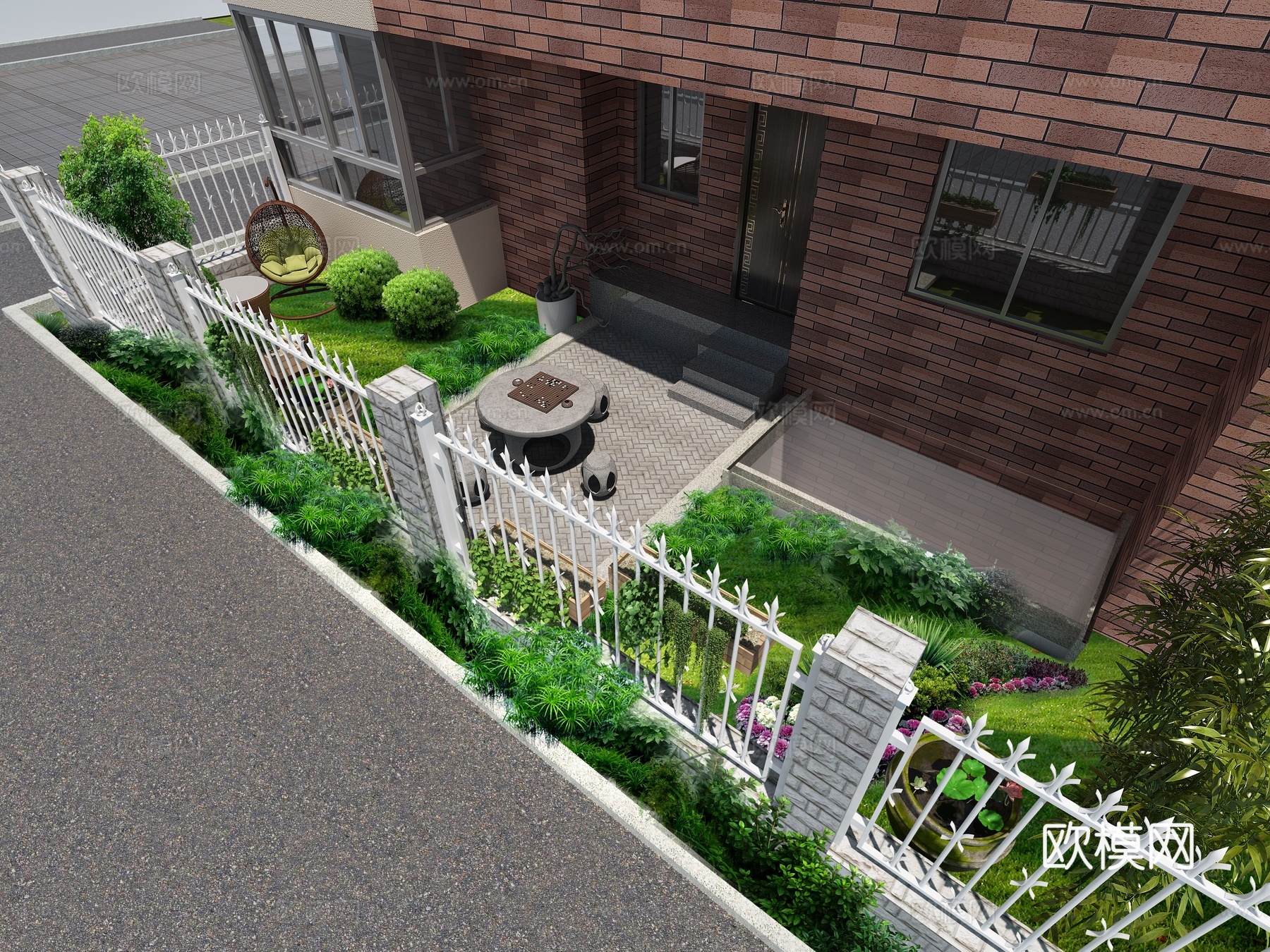 中式庭院后院景观3d模型下载（渲染图2）