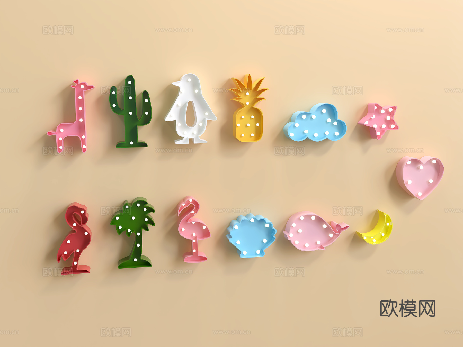 儿童可爱霓虹灯3d模型下载（渲染图3）