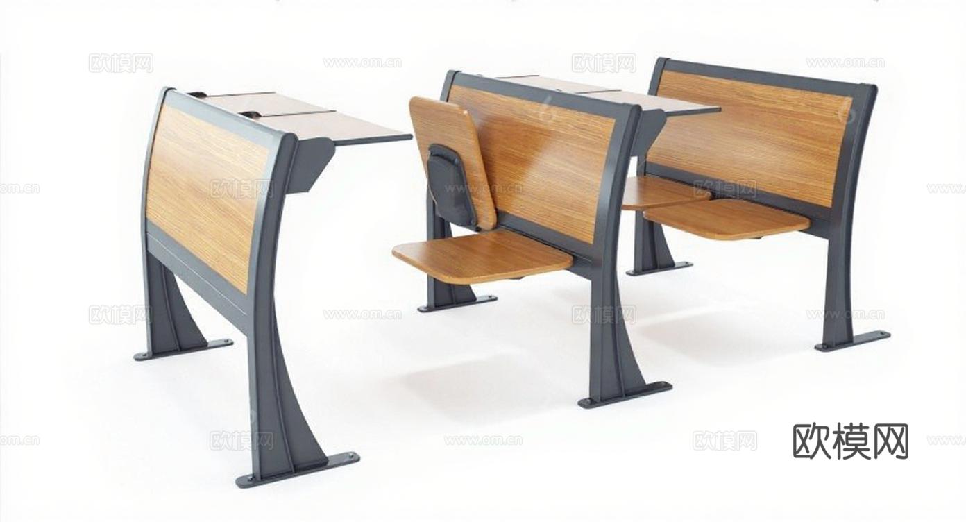 组合式拼接课桌椅 现代简约教育会议家具 学生办公桌椅 木质桌面金属框架免费3d模型