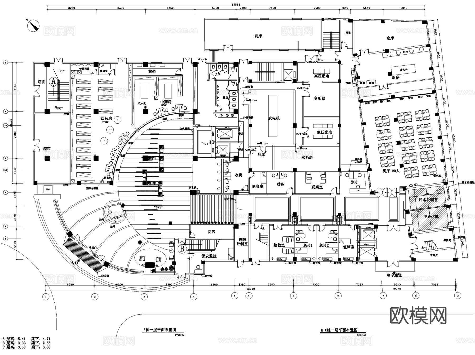 深圳港龙妇产医院室内装饰CAD施工图全套cad施工图
