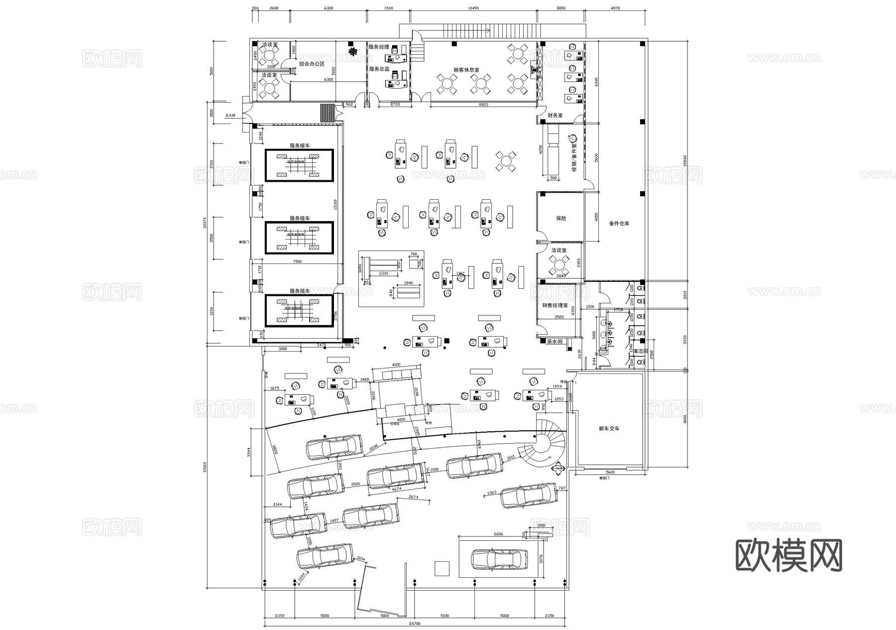 4s店汽车展厅洽谈体验服务中心平面图cad施工图