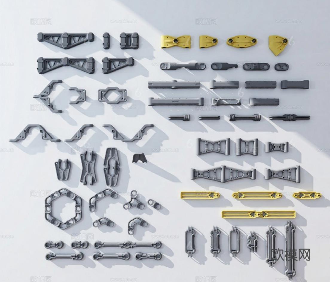 精密机械组件3D模型 工业设计技术展示素材库 现代金属质感工程图纸免费3d模型下载