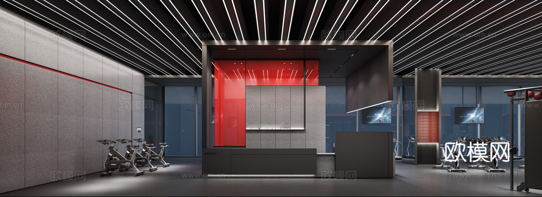 健身房 最新全套施工图 效果图合集cad施工图