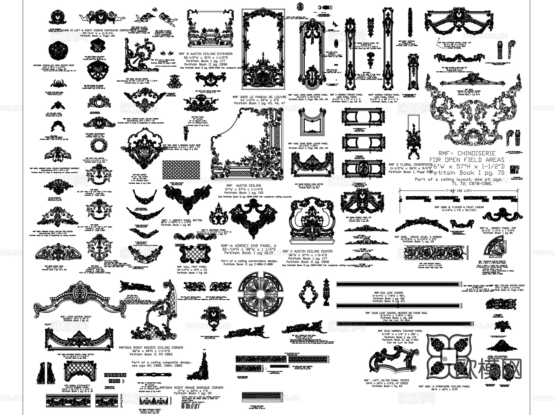 中式欧式雕花角花线条纹样CAD图块图库集 8套cad施工图