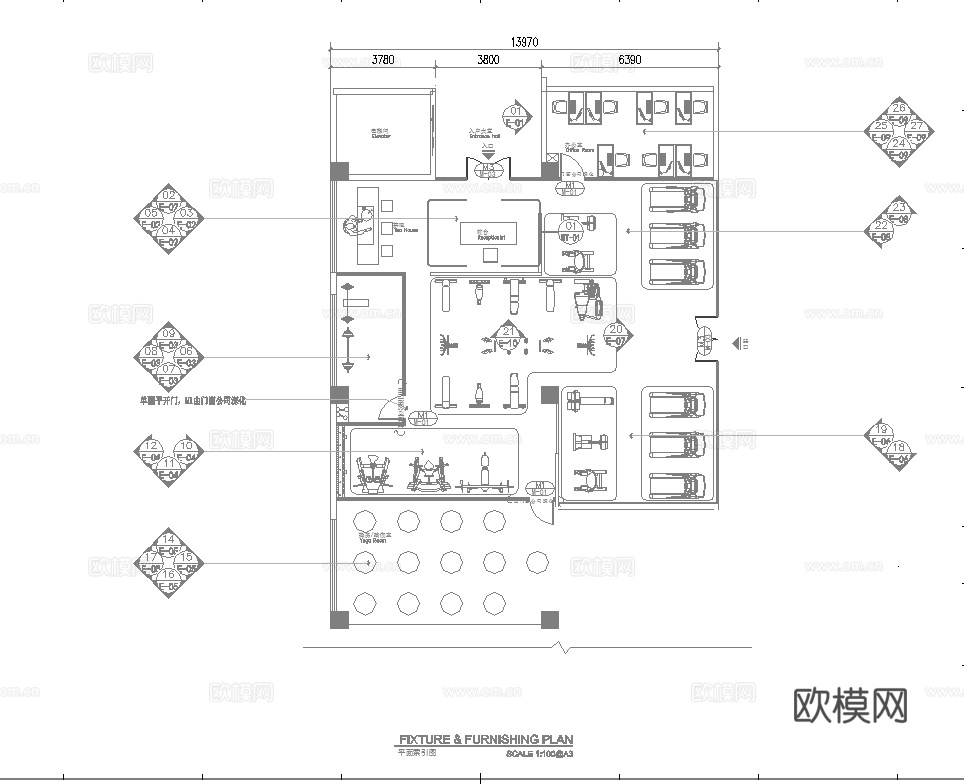 健身房 最新全套施工图 效果图合集cad施工图
