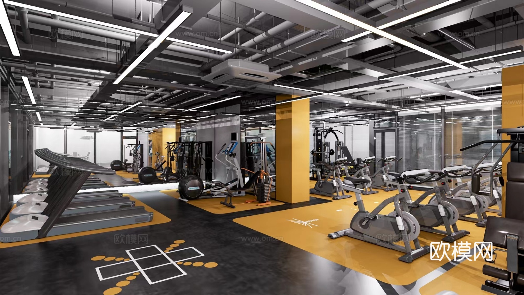 健身房 最新全套施工图 效果图合集cad施工图