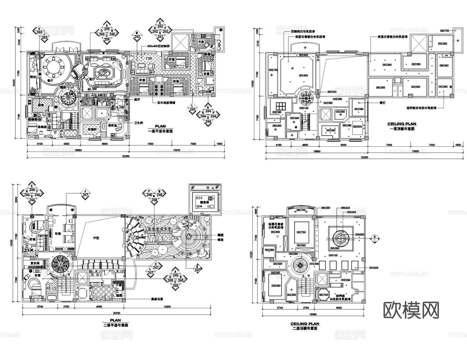 各风格别墅家装室内装饰CAD施工图集 5套cad施工图