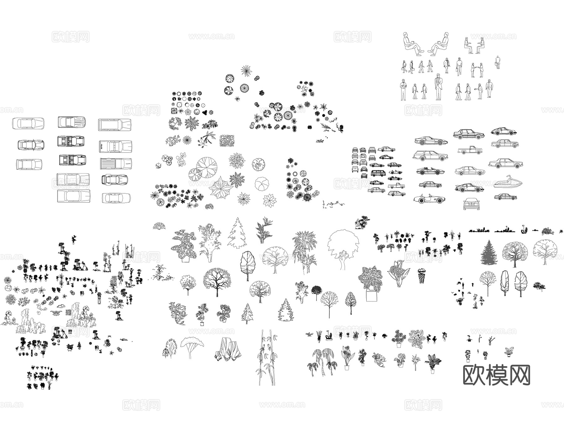 常用园林景观植物平立面图块CAD施工图集cad施工图