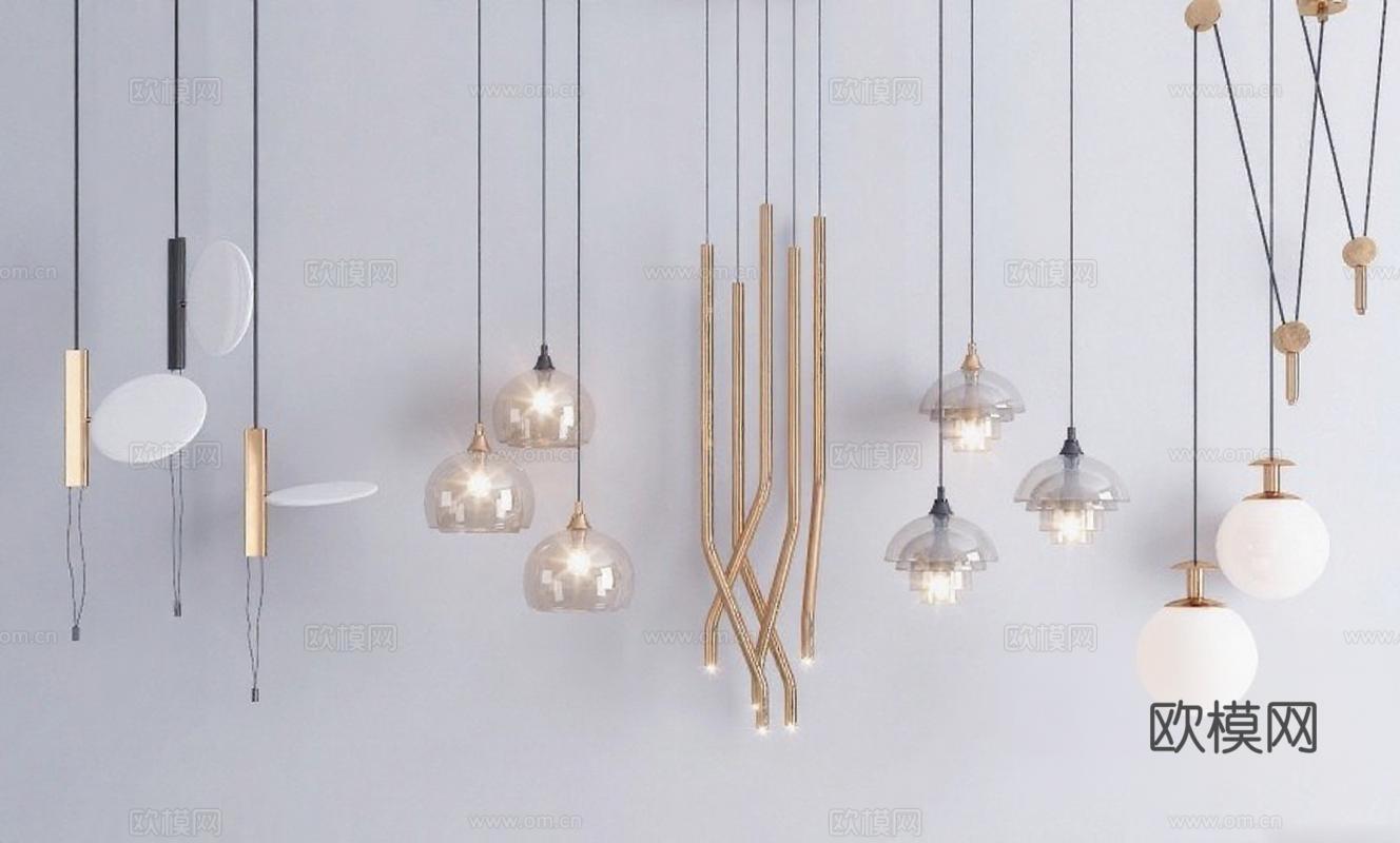 现代艺术悬挂灯具设计 玻璃金属材质 极简几何线条 高端家居装饰 商业空间照明 优雅时尚灯具系列免费3d模型