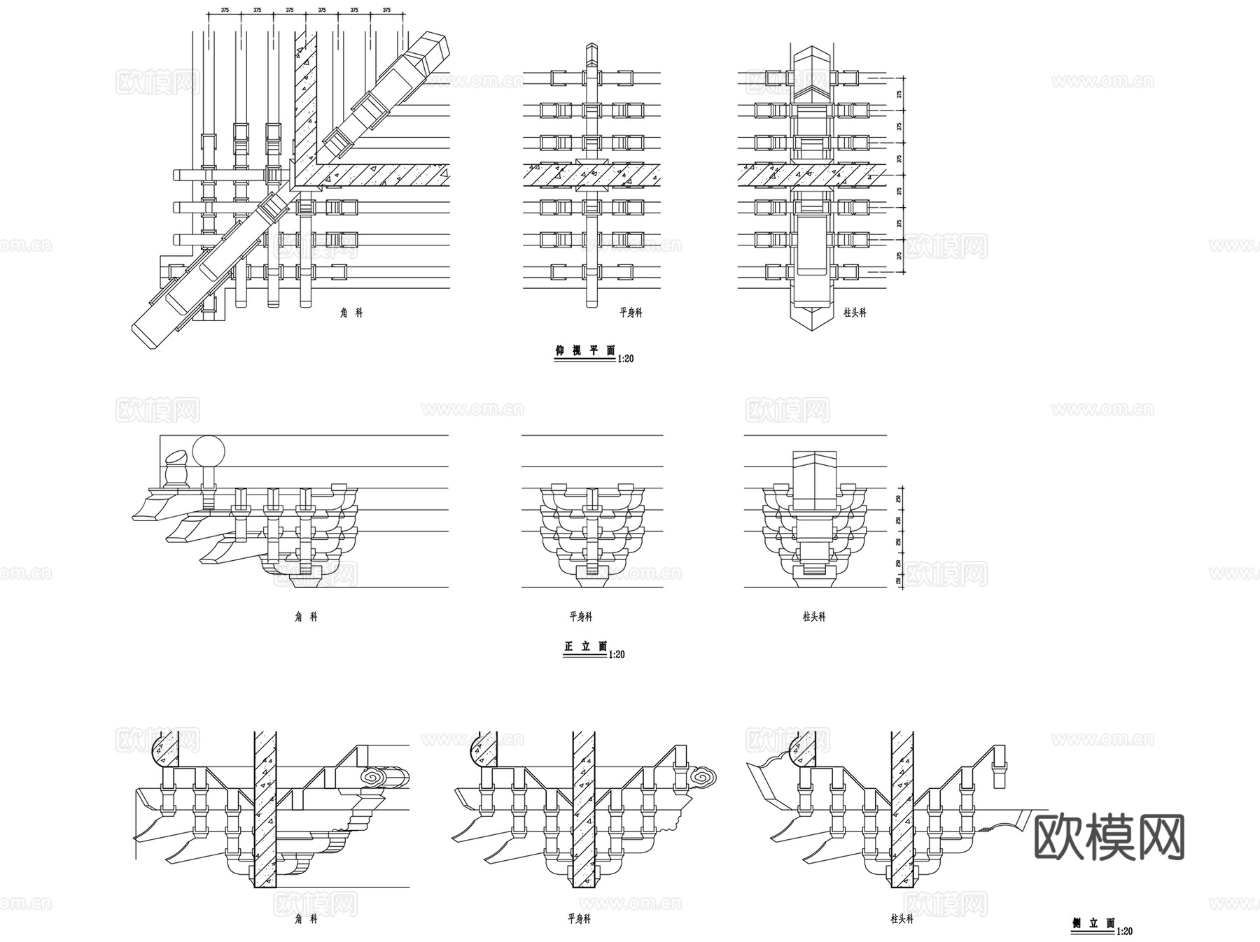 常用古建筑中式构造门窗纹样结构CAD施工图集图块 50套cad施工图