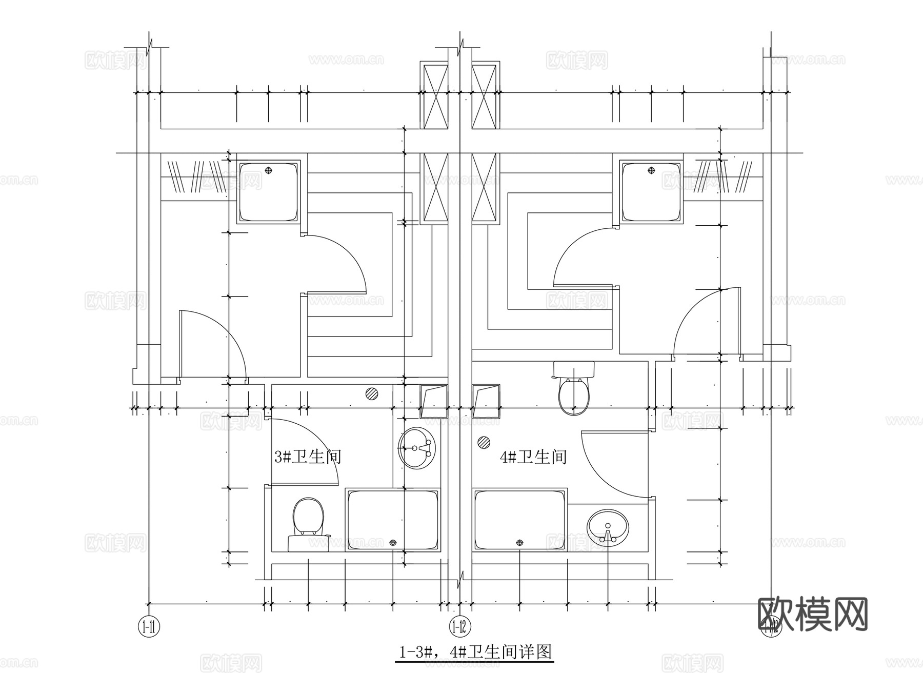 残疾人无障碍公共卫生间平面及图块CAD施工图集cad施工图