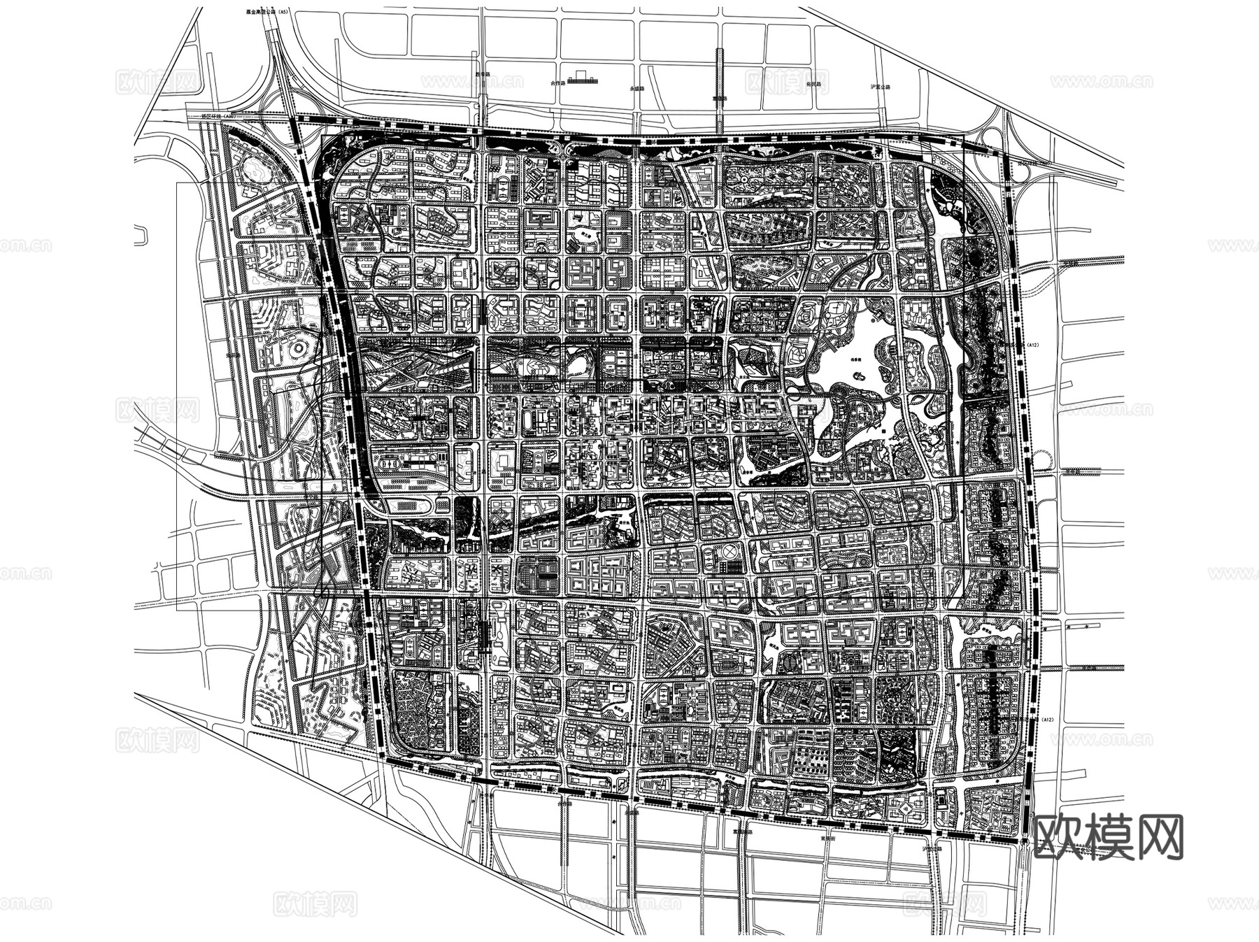 行政中心商办片区城市规划CAD总平面图施工图集46套cad施工图