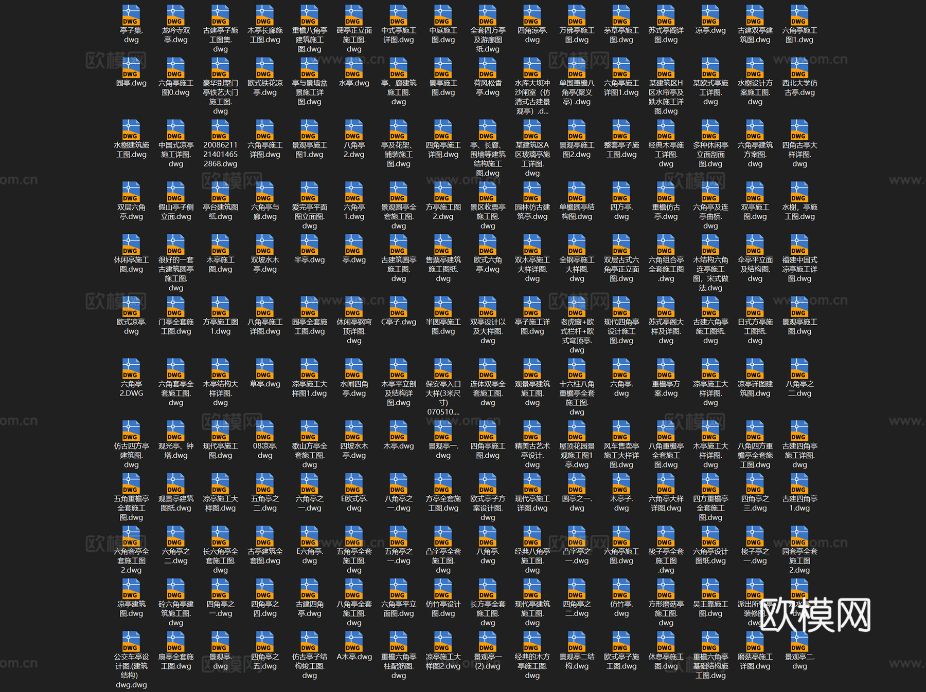 园林休闲景观亭凉亭大样CAD施工图集 185套cad施工图