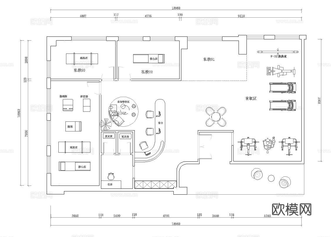 健身会所 最新平面施工图合集cad施工图