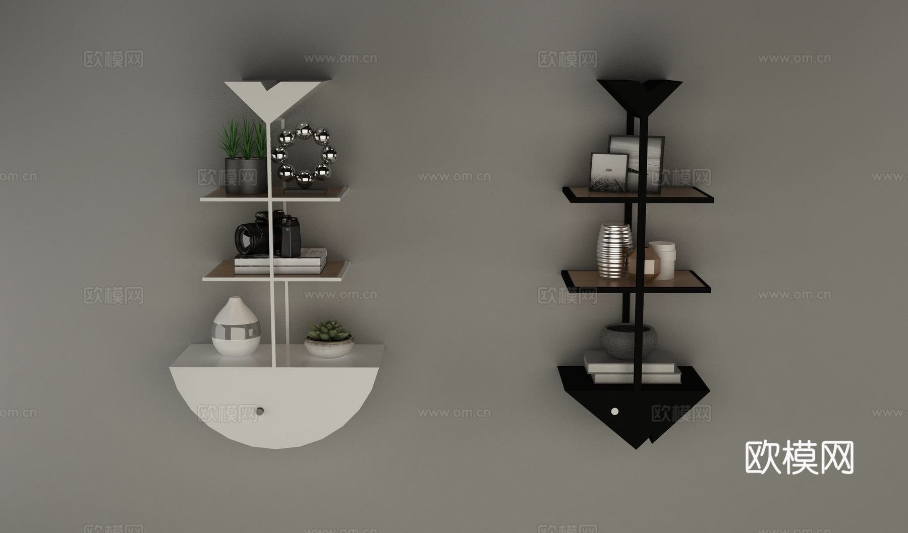 现代鱼骨形墙面装饰吊柜3d模型下载（渲染图1）