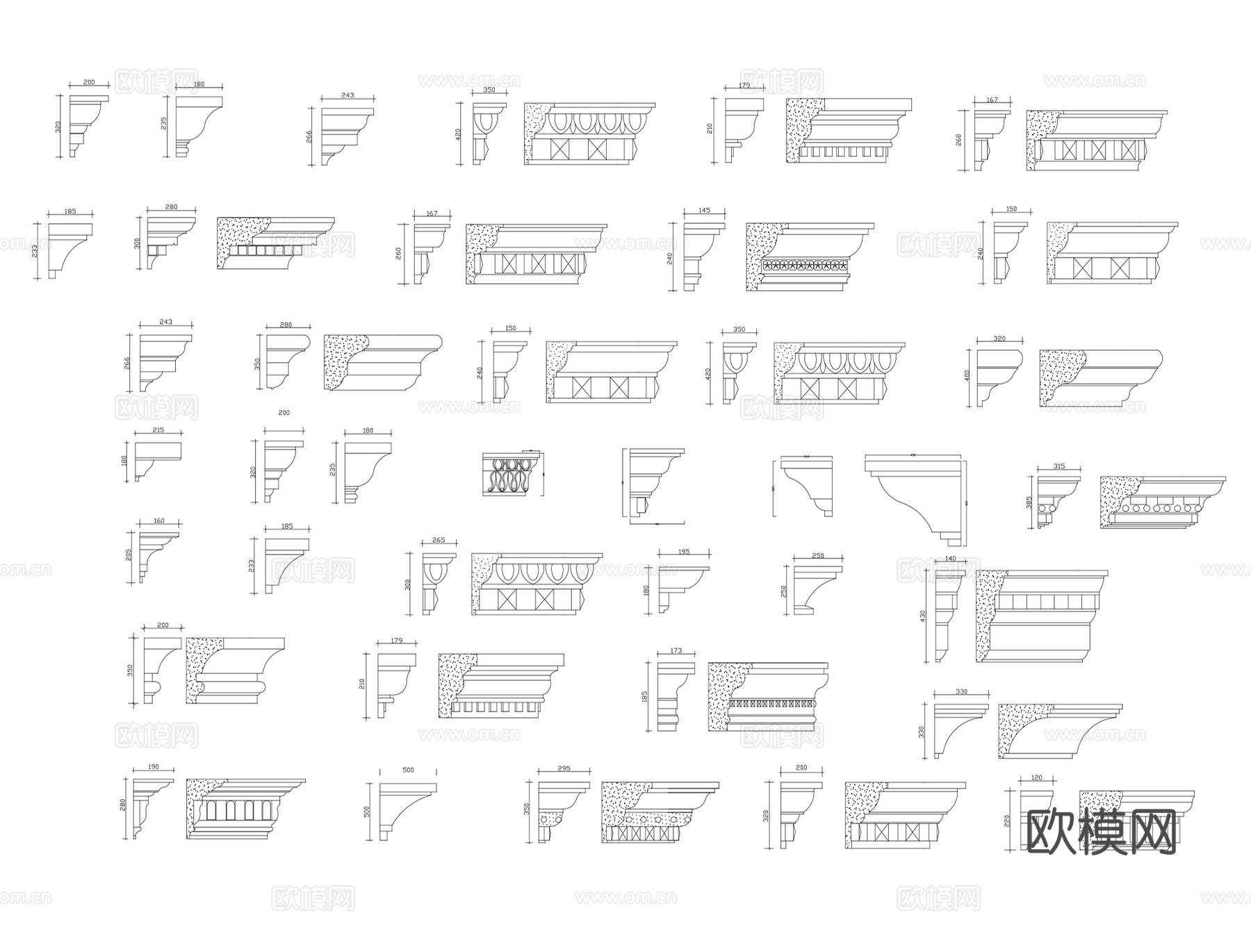 常用建筑欧式构造立柱铁艺窗台CAD施工图集图块 60套cad施工图