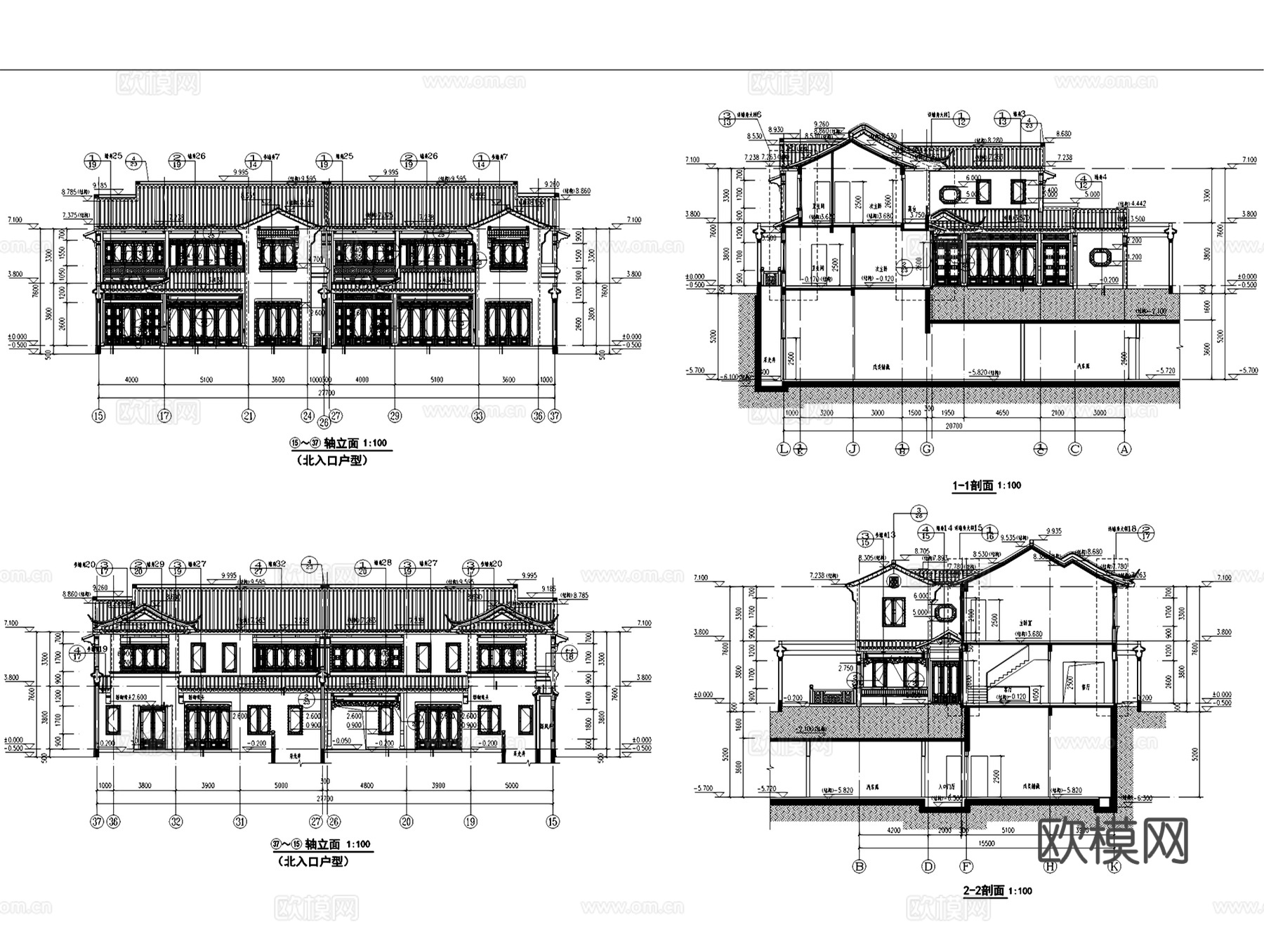 苏州绿城桃花源新中式别墅建筑CAD施工图全套cad施工图