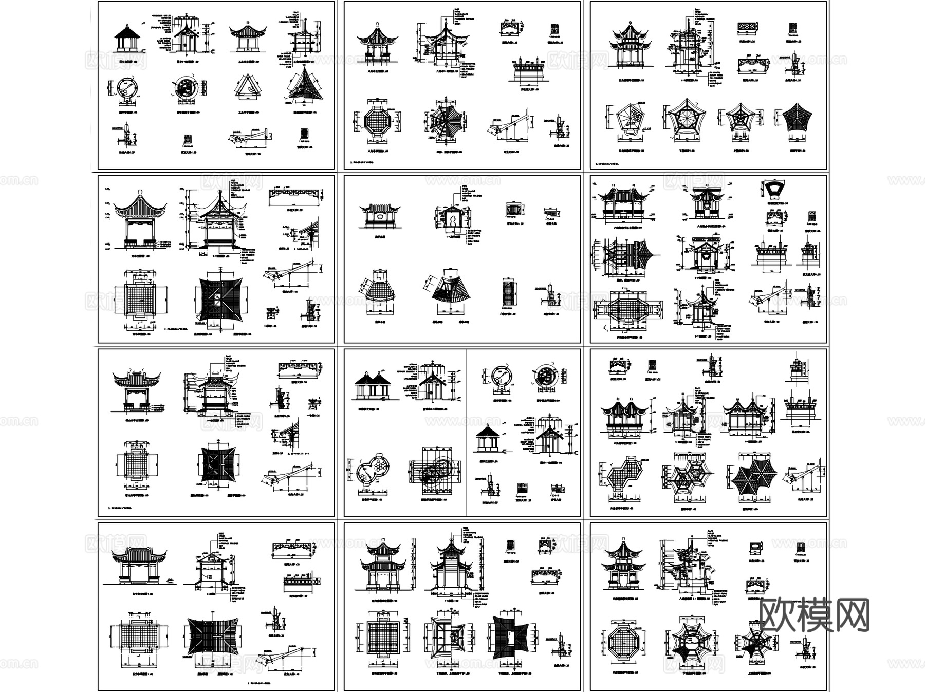 园林休闲景观亭凉亭大样CAD施工图集 185套cad施工图
